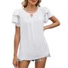Women's  Spring Summer Solid Color V-neck Cutout Double-layer Sleeve Loose Chiffon T-shirt For Leisure Leisure Foreign Trade