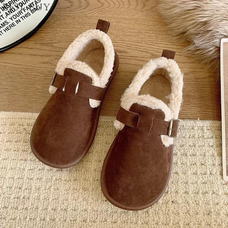 

Женские туфли на плоской подошве с толстой подошвой и круглым носком, женская теплая обувь с нескользящей подошвой, защита от холода, подходит для зимы 40