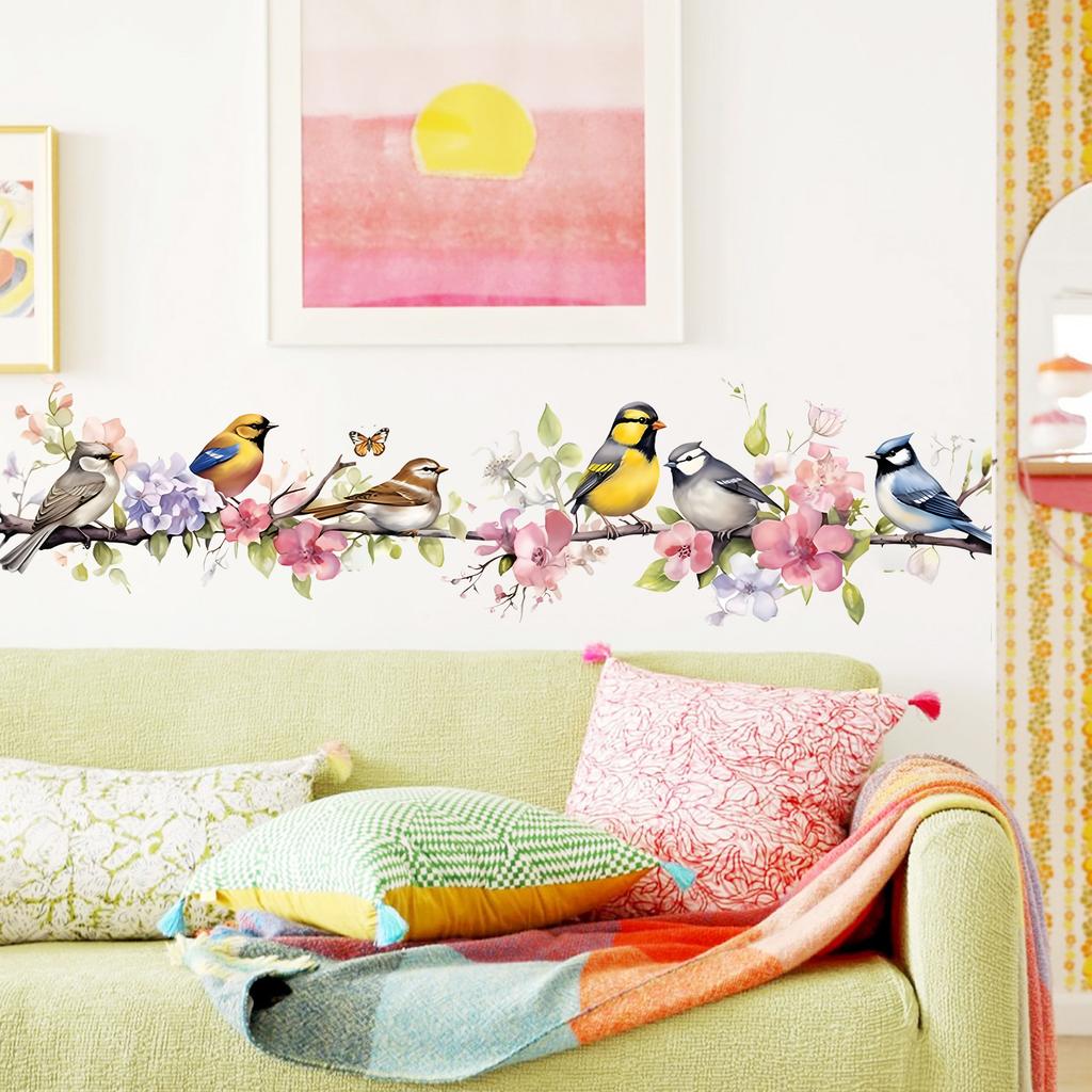 Watercolor Floral Bird Butterfly Wall Sticker Self-Adhesive Removable Bedroom Living Room Bedside Home Decor Art