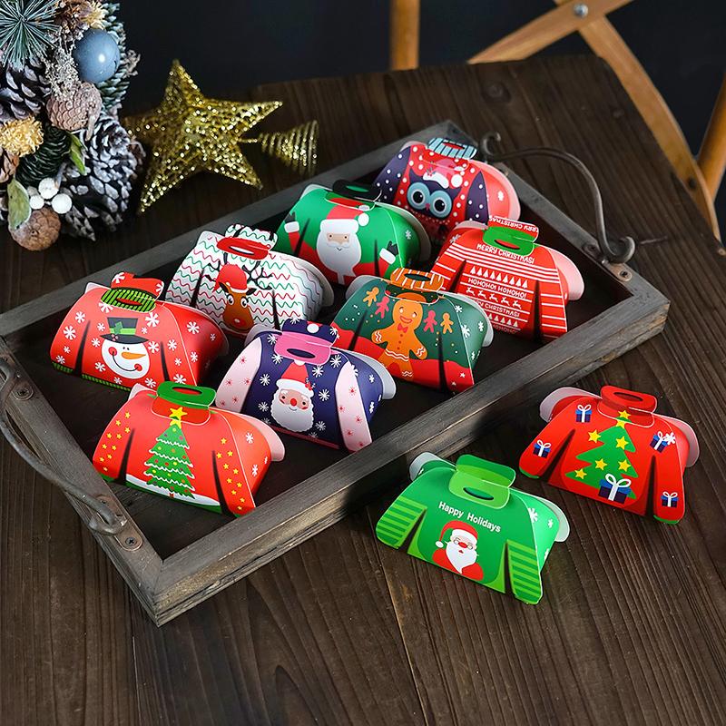 12Pcs 2024 Merry Christmas Cartoon Sweater Christmas Candy Box Kids Chocolate Gift Packaging Box Decor  Year Party Supplies