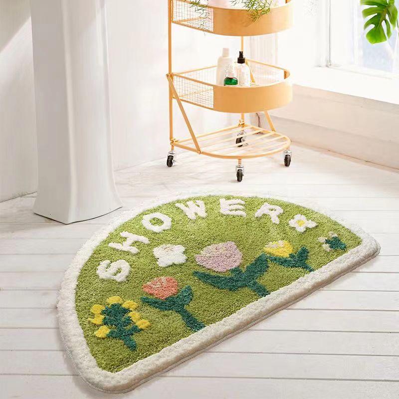 Cartoon Bathroom Foot Mat Imitation Cashmere Bathroom Floor Mat Thickened Half Round Bathroom Anti Slip Mat Cute Plush Door Mat