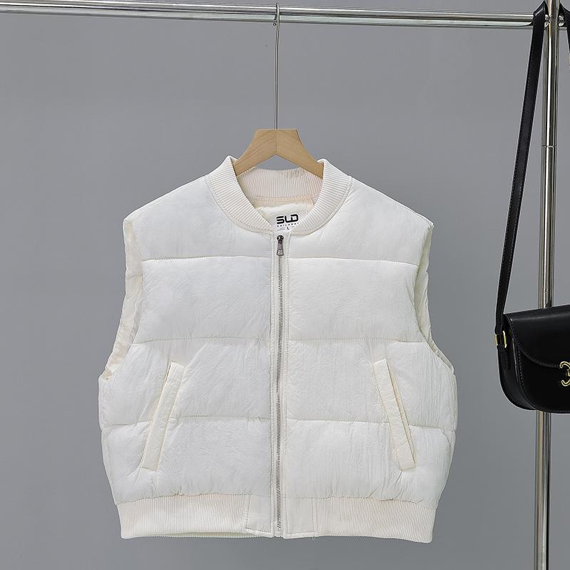 Korean Fashion Women's Short-Sleeve Down-Cotton Padded Vest Autumn Winter Loose Cotton Sleeveless Jacket Gilet