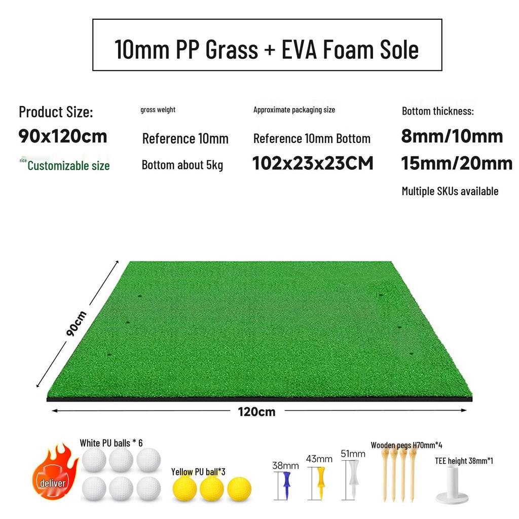 Portable Indoor Golf Practice Mat with Swing Cutting Stick and PP Golf Tee