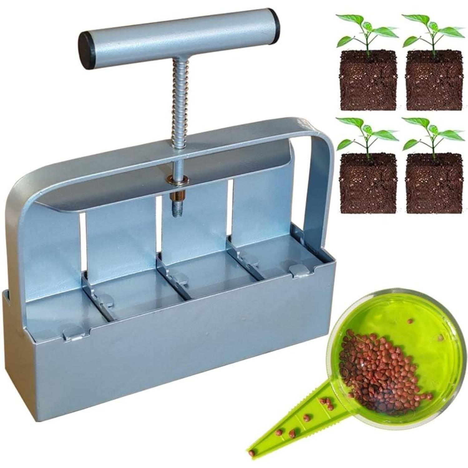 Handheld Soil Blocker Tool Kit - 4 Cell Heavy Duty 2 Inch Seed Starter Soil Block Maker for Seedlings, Cuttings, Greenhouses and Gardens 4 slots