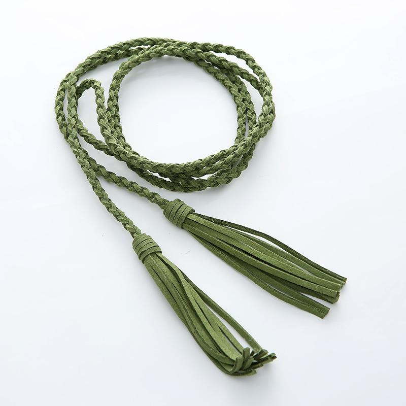 Apparelshow Vrouwen taille touw chiffon kanten jurk zomer enkele ring enkele hoek dunne kwastje gordel groen
