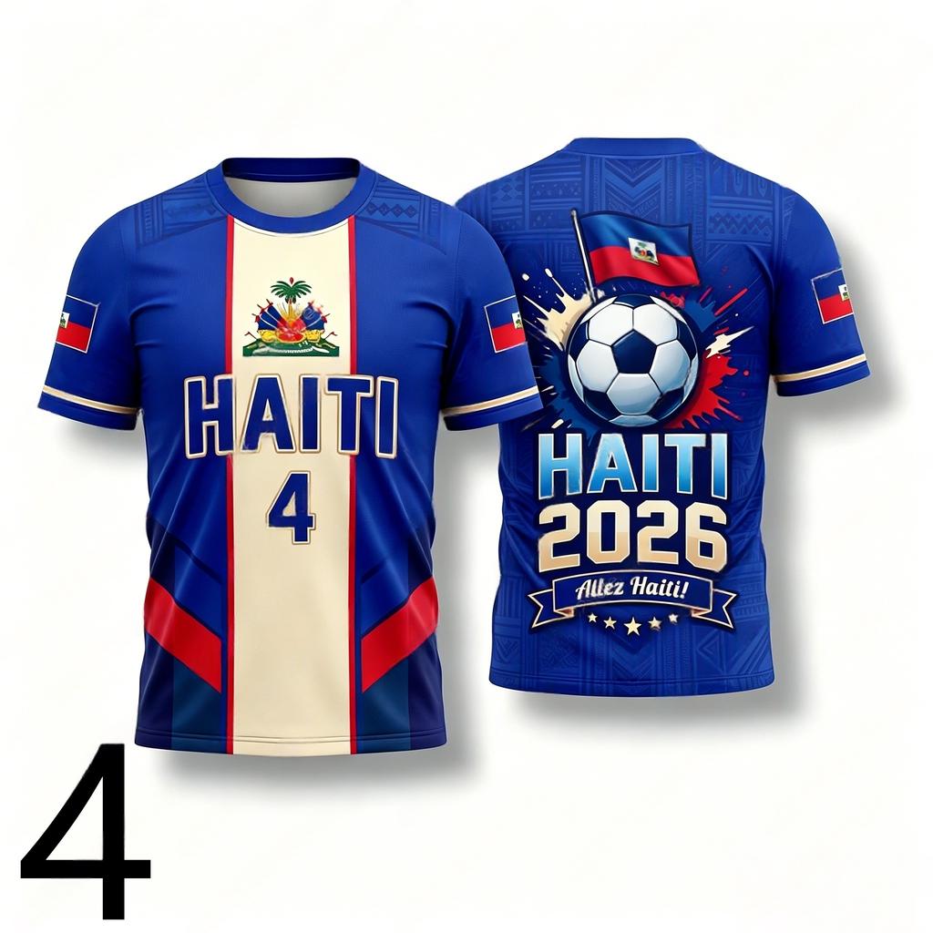 2026 Haiti Flag & Coat of Arms 3D Print Football Jersey, Y2K Style Quick Dry Casual Training T-Shirt for Men Women