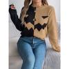 Autumn and Winter Women Halloween Pumpkin Contrast Color Knitted Long Sleeve Loose Sweater