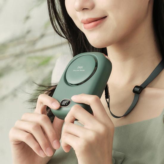 Portable Hanging Neck Fan Digital Display Strong Airflow Low Noise USB Rechargeable Bladeless Mini Cooling Fan