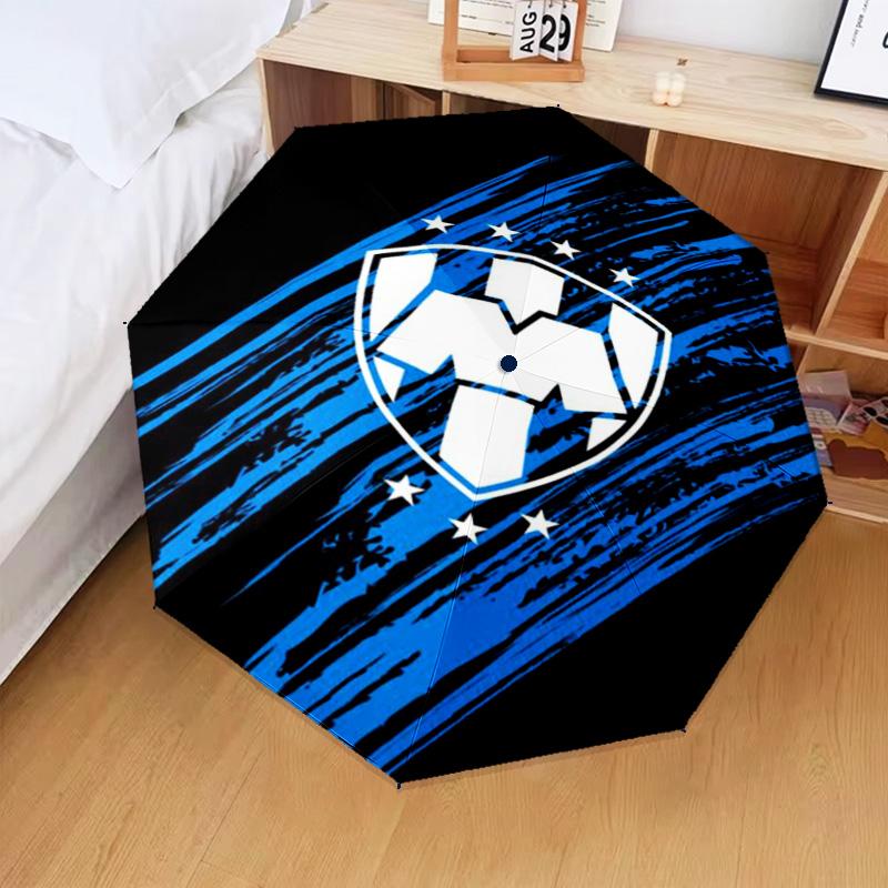 1PC Monter-rey Football Crest Art Printed Umbrella Folding umbrella, automatic umbrella 8-Frame for Travel, camping Fan gifts Christmas Gifts