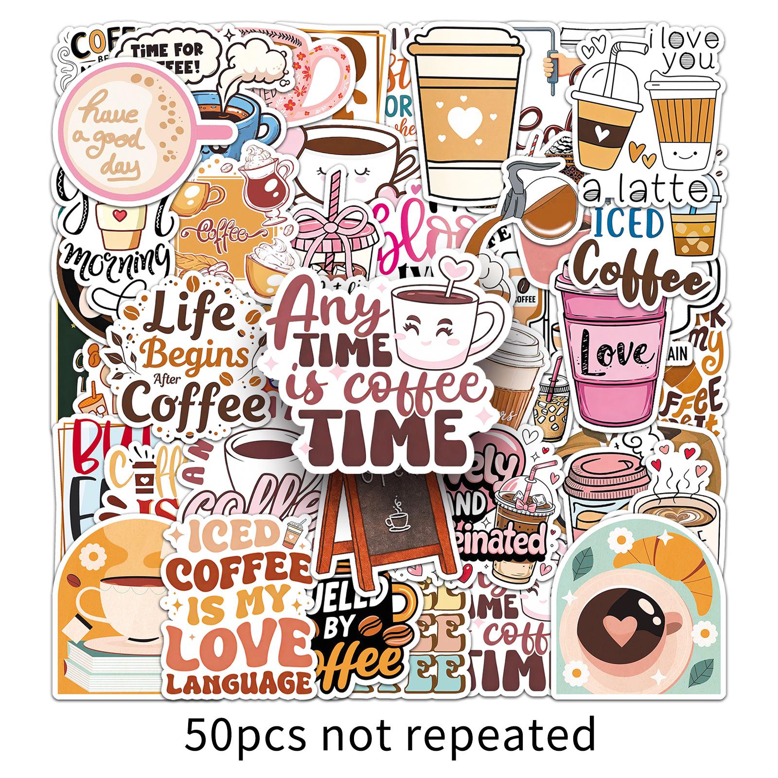 50 Coffee-Themed Korean Style Graffiti Stickers for Notebooks and Planners