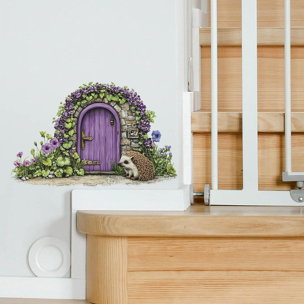 Çizgi Film Kirpi Mor Ev Yatak Odası Oturma Odası Ev Arka Planı Güzelleştirme Dekorasyon Duvar Çıkartmaları