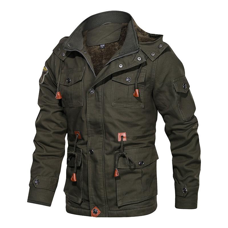 Autumn Winter Men's Cotton Wash Jacket Detachable Hooded and Fleece Thickened Mid-length Jacket for Men