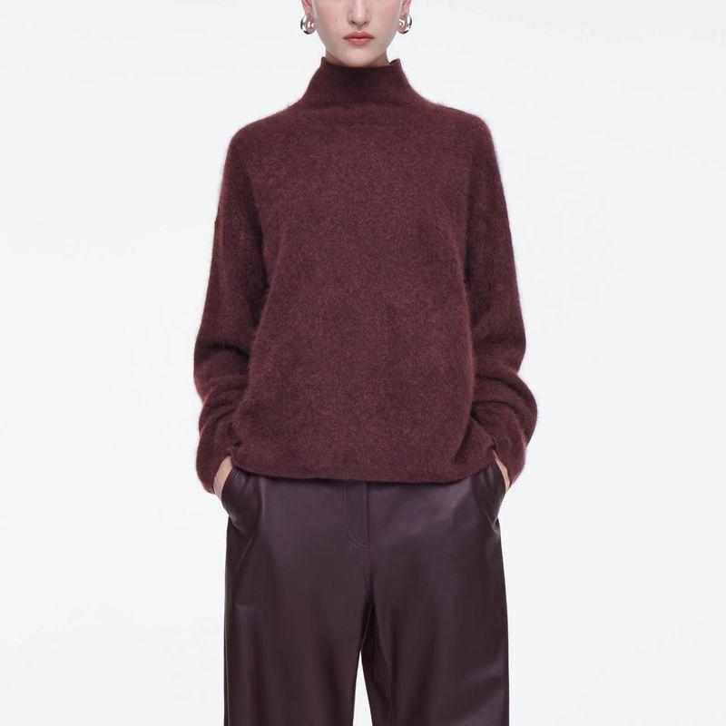 CS Fall and Winter New Arrival Women's Clothing Casual Straight-Leg Version Pure Color Turtleneck Cashmere Blend Knitting Sweater 1230575