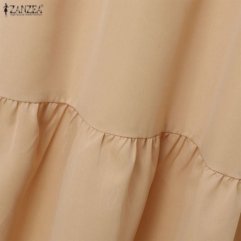 ZANZEA Women Casual V-Neck Solid Color Long Sleeve Loose Long Dress