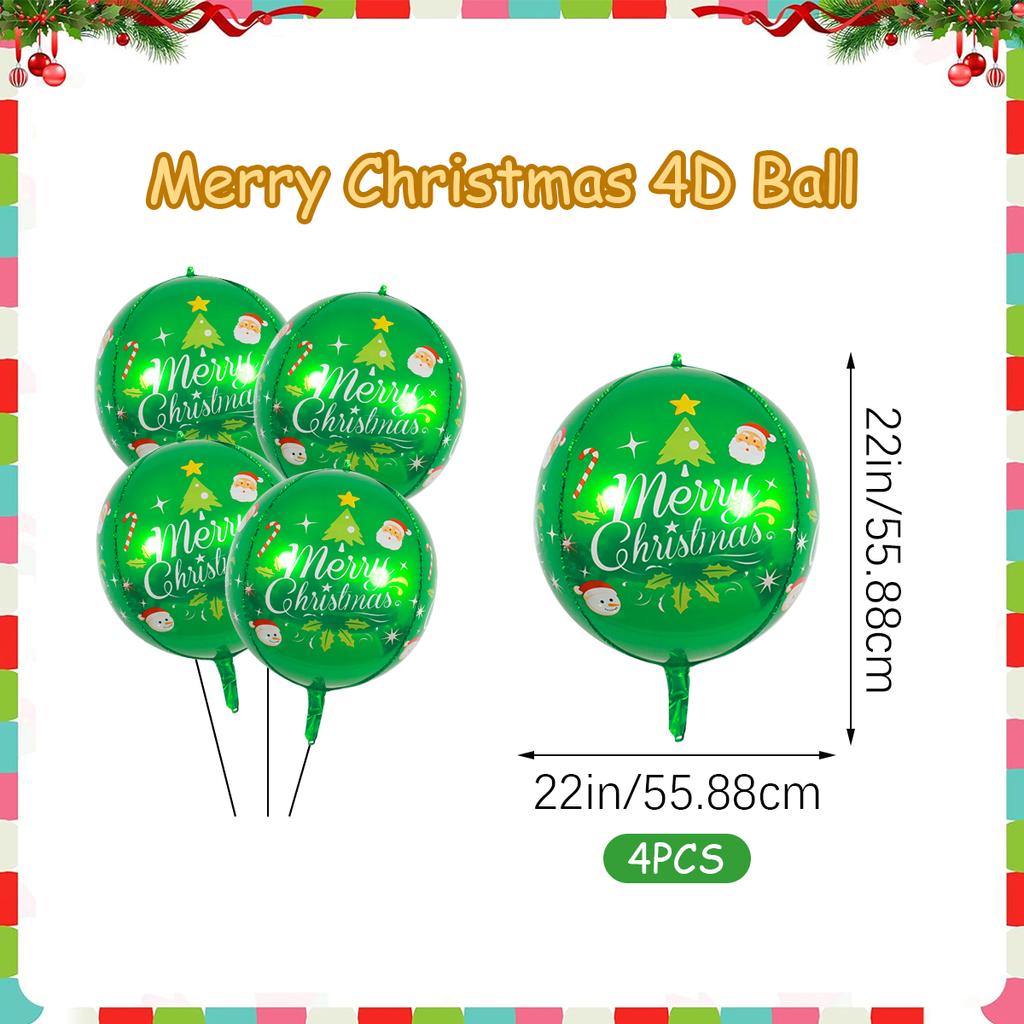 2/4 Frohe Weihnachten rot grün 4D Ballons, Weihnachtsfeier Dekorationen, Feiertagsrequisiten, Weihnachtsbaumkugeln, Neujahrsparty