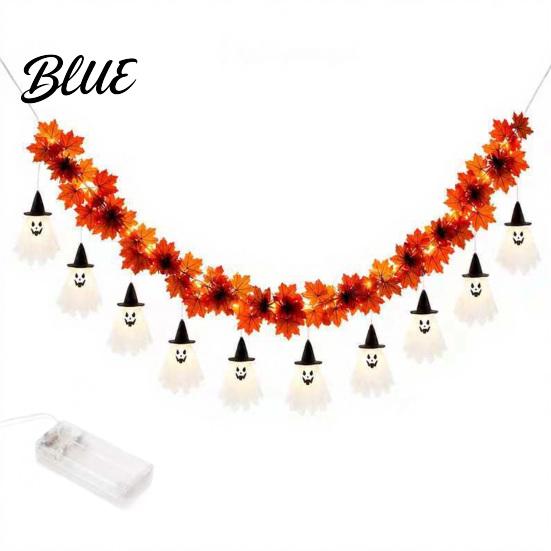 Durable Plastic Festive Lighting 70 Inch Halloween Light Up Ghost Garland Spooky Maple Leaf String with 10 Novelty Gift for Kids Friends Ghosts,