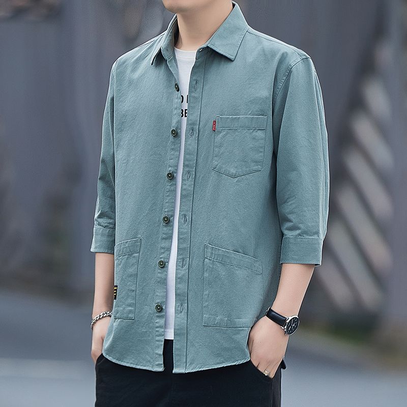 Ανοιξιάτικο και φθινόπωρο Ανδρικό πουκάμισο μονόχρωμο μακρυμάνικο μονόχρωμο πουκάμισο πόλο με λαιμόκοψη Business Casual Fit Top