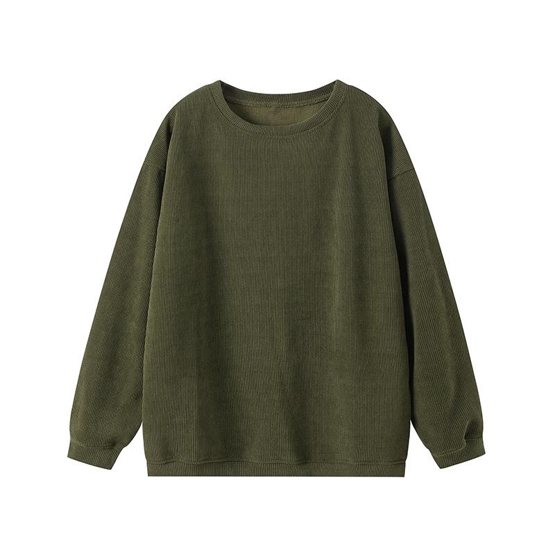 Women's Autumn/Winter Corduroy Round Neck Sweatshirt - Casual Long Sleeve Fashion Pullover