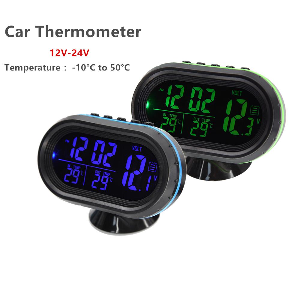 Digitales Autothermometer Temperaturmonitor Autoornament Leuchtende Uhr Voltmeter DC 12V-24V Uhrzeit Datum Doppelanzeige Frostwarnung