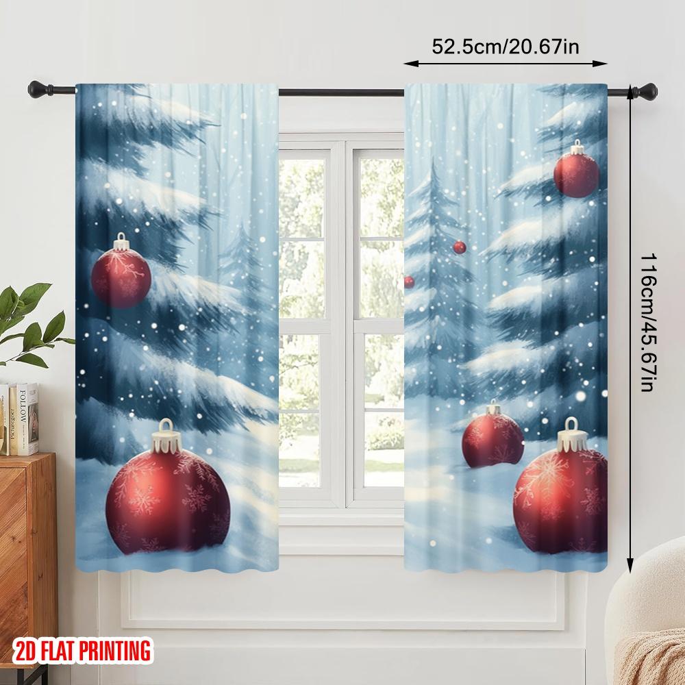 2pcs,2D Plane Printing Curtain Popular Christmas Tree Snow Winter Ornaments Durable Polyester (without Rod) Outdoor Decorations