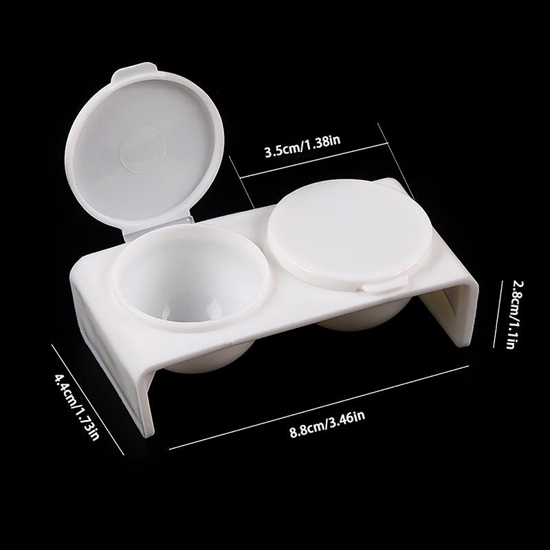 White Plastic Liquid Dappen Dish Twin Cup Nail Art Pigment Holder For Nail Brushes Washing Container With Lids Manicure Tool