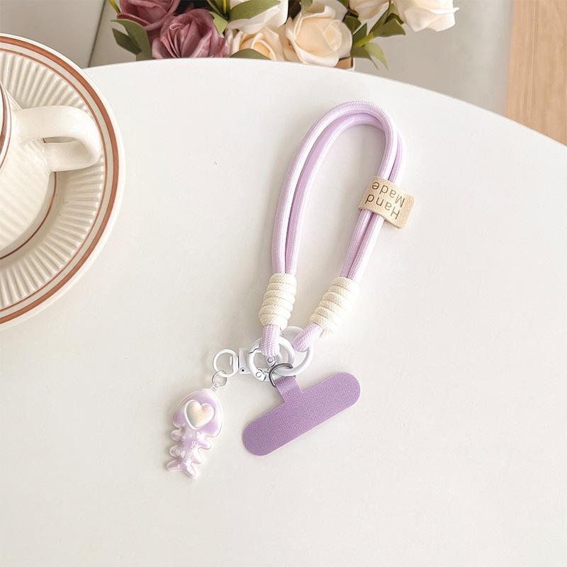 

Cute Love Fishbone Backpack Pendant Mobile Phone Lanyard Clip Short Anti-Drop Bold Portable Rope Braided Rope Women S Model