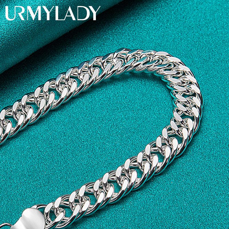 925 Sterling Silver 10mm Side Chain Bracelet For Men Women Fashion Wedding Party Charm Jewelry