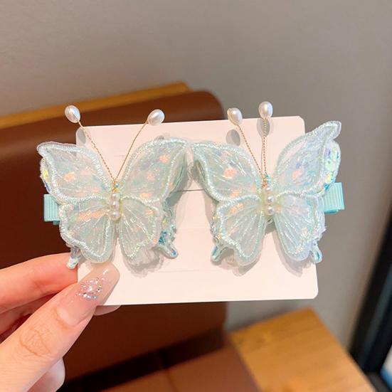 Girl Hairpin Double Layer Mesh Yarn Butterflies Decor Hair Clip with Imitation Pearls