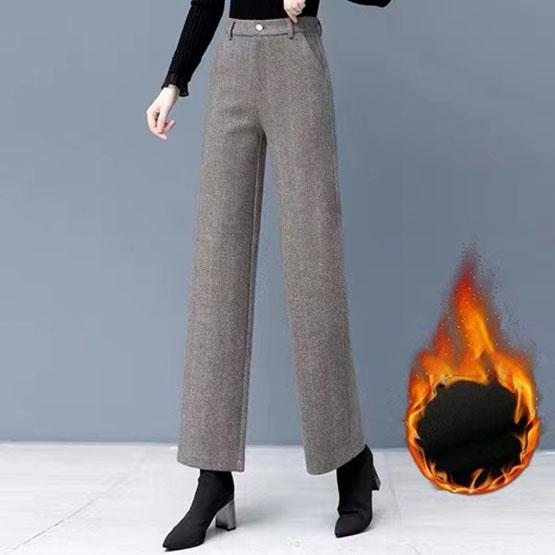 Damskie wełniane spodnie z szerokimi nogawkami Jesień Zima Pogrubione Casualowe Luźne Wyszczuplające Proste Casualowe Damskie Spodnie Zachodnie