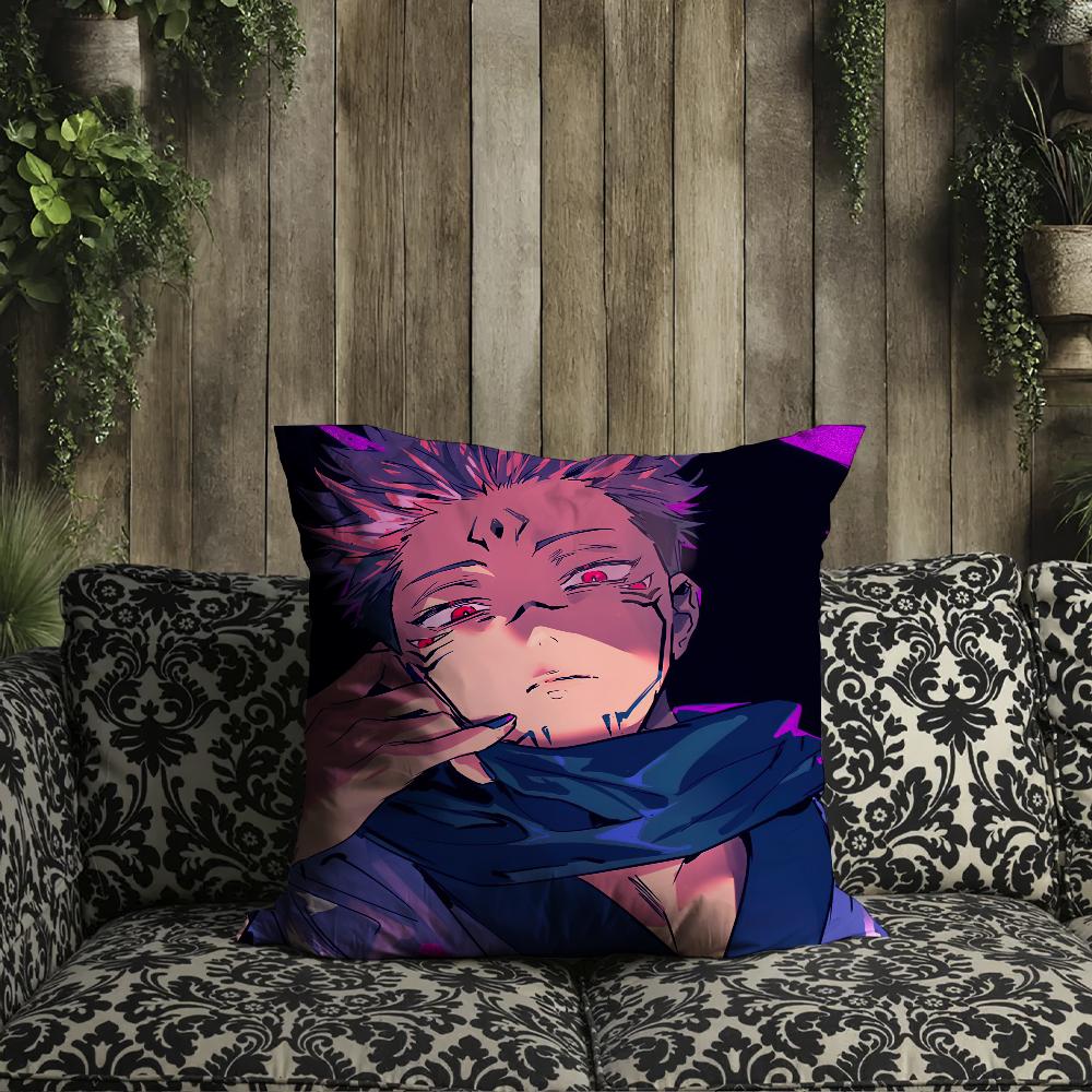Sukuna Kissenbezug Kissen für Zimmer Schlafzimmer Sofa Wohnzimmer Rückenlehne J-Jujutsu Kaisen Auto Ryomen Quadratisches Kopfteil