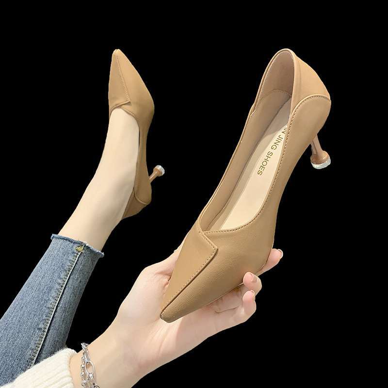 High Heels Women's Long Standing Is Not Tired of Feet 2025 New Spring and Autumn Fine Heels 5cm Versatile Soft Leather Professional Work Shoes