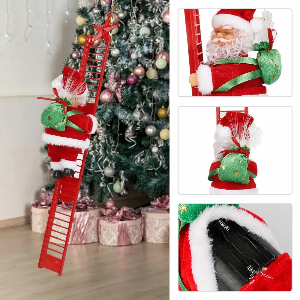Electric Climbing Ladder Santa Claus Music Doll Christmas Ornament Decoration for Home Tree Hanging New Year Gift