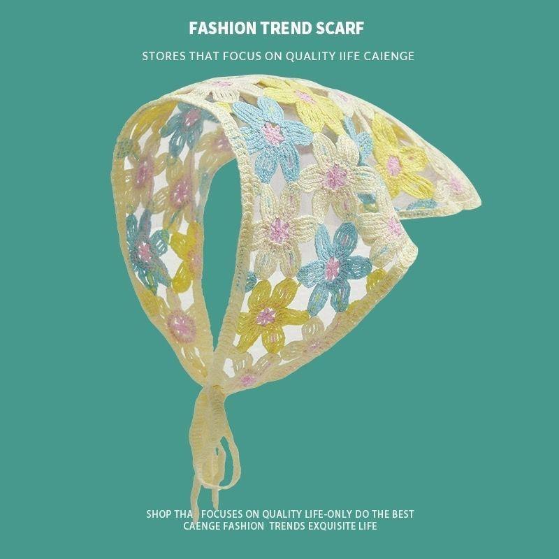 Ins Style High-end Triangular Headscarf for Summer Outings and Rural Style  New Retro Knitted Hollow Headscarf for Women