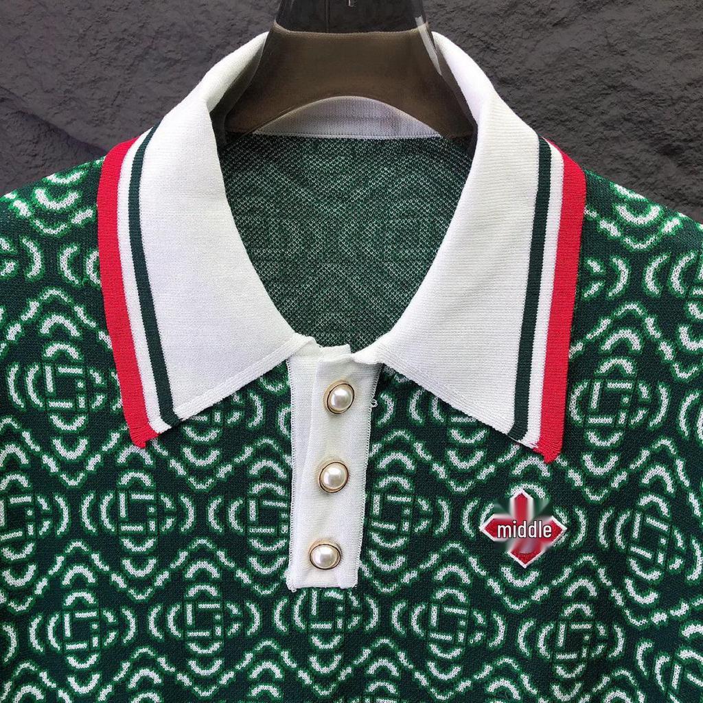 New Ca Kasa Trendy Men's Short Sleeve Polo Knitwear with Pearl Buttons