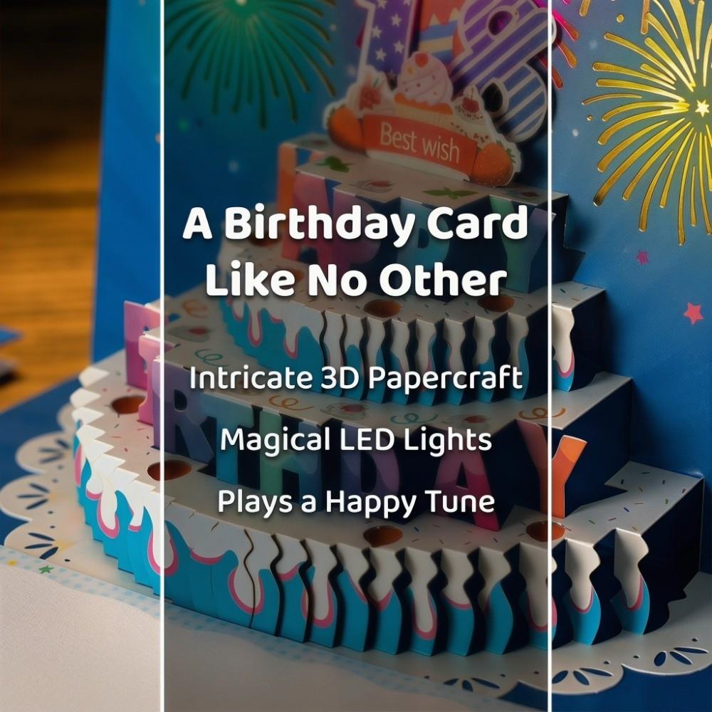 Pop Up 3D Music Light Birthday Cards Creative Blessing Cake Holiday Card Birthday Gift