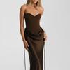Women's Strapless Corset Two‑Piece Maxi Dress Slim Fit Satin Ruched Tie‑Up Evening Party Gown