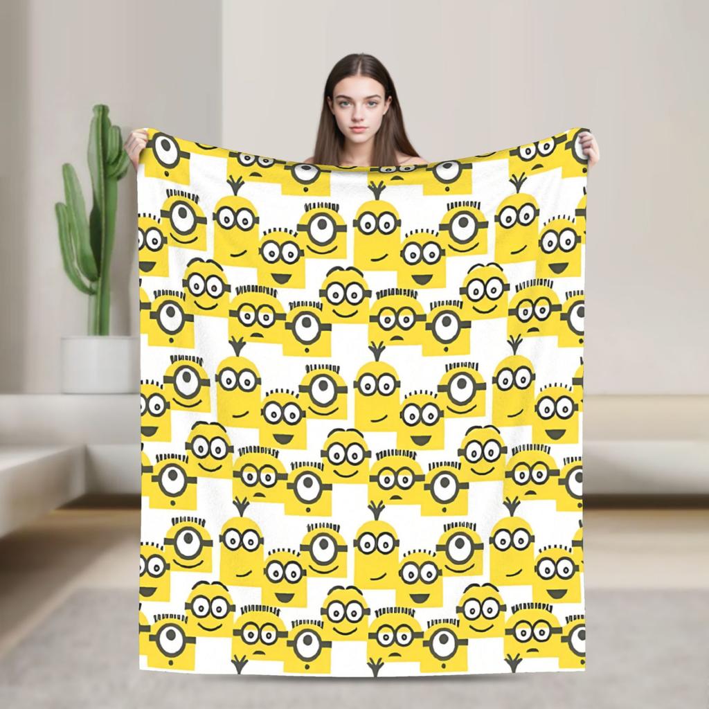 Cartoon M-Minions Flannel Blankets Winter Warm Throw Blanket for Kids Adult Bedroom Print Bedspread Sofa Bed Cover