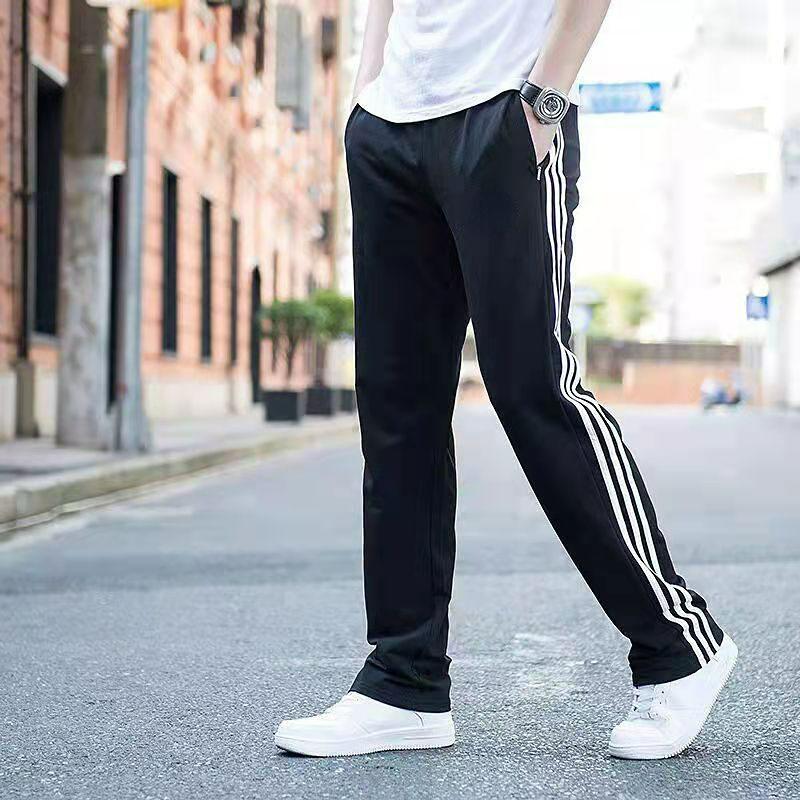 

Весенне-осенние толстые спортивные брюки, мужские брюки из хлопка с тремя полосками, свободные повседневные прямые брюки для бега, спортивные штаны XL чёрный