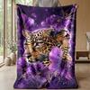 Purple Leopard Flowers Theme blanket Lightweight Warm Flannel Blanket Decorative Throw Blanket for Home Decoration