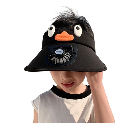 Kids Hat with Built-in Fan Cartoon Shape Oversized Brim UV-Resistant Sun Hat Cartoon Style Adjustable Wind Speed Hat