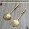 Handcrafted Brass Wok Spatula & Copper Spoon Set with Wooden Handles, Uncoated Raw Brass Utensils for Household Use