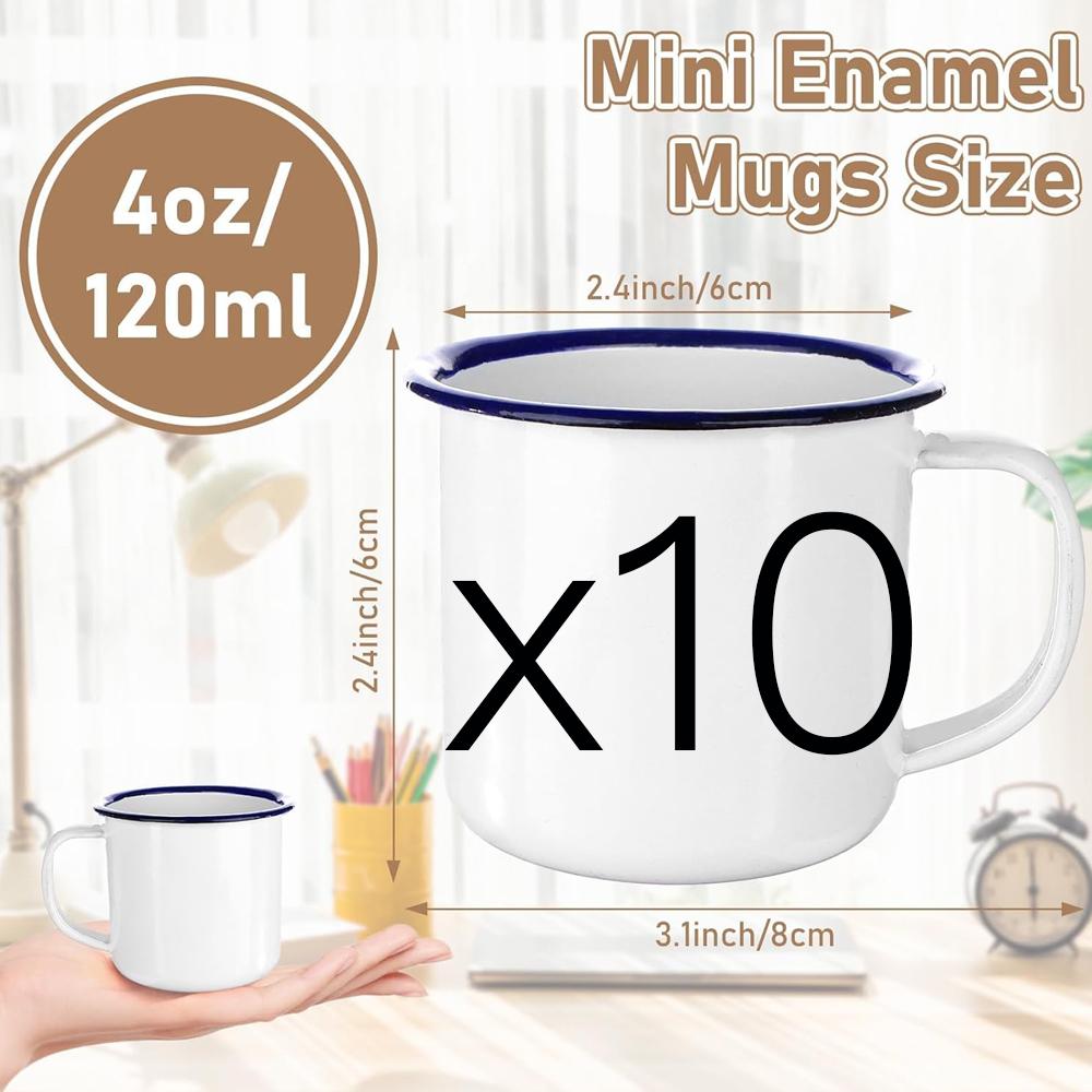 

4 oz Enamel Camping Coffee Mugs Mini Metal Mug with Handle Small White Enamel Mug Vintage Round Tea Cup Portable Drinking Cups 120ml