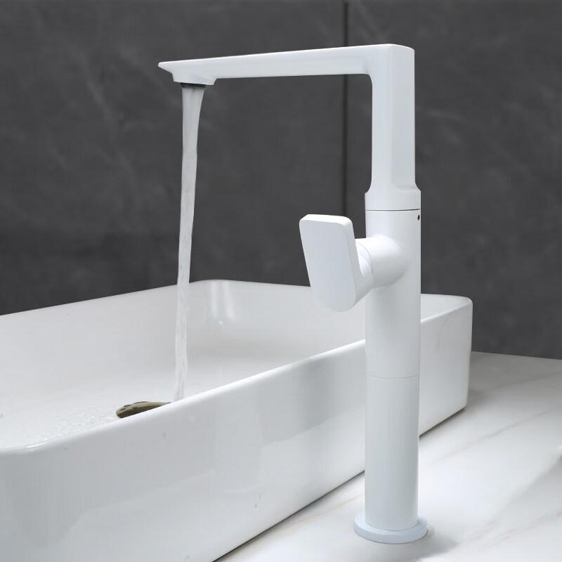 TLXT Tall Square White Rotatable Hot & Cold Basin Faucet