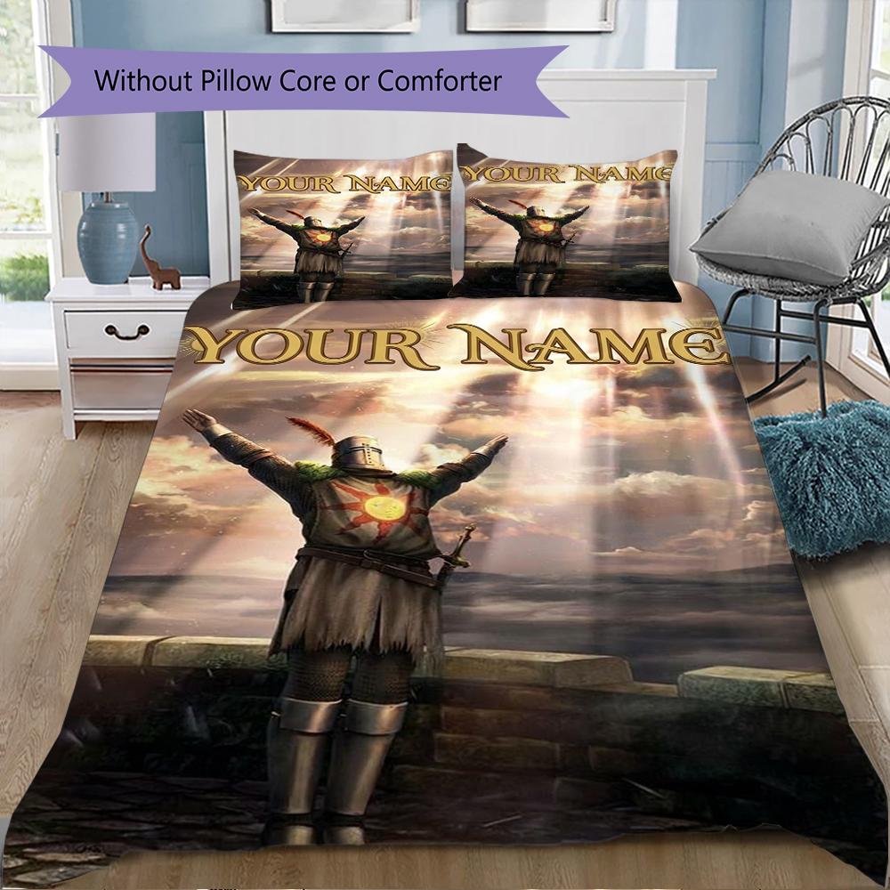 Custom Name Dark Souls Pattern Bedding Uilt Set Uilt Cover Pillowcase Home Decoration Birthday Gift (1*duvet Cover+2*pillowcase Without Core)