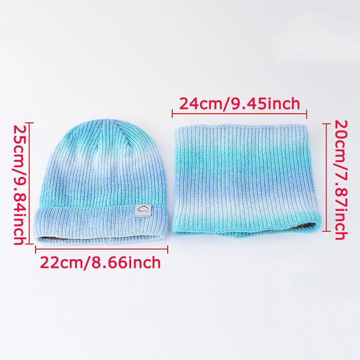 WTEMPO Autumn Winter Gradient Color Couple Knitted Scarf + Hat Set Thickened Warm Ear Protection Cold Resistant Knitted Hat Two-piece Set