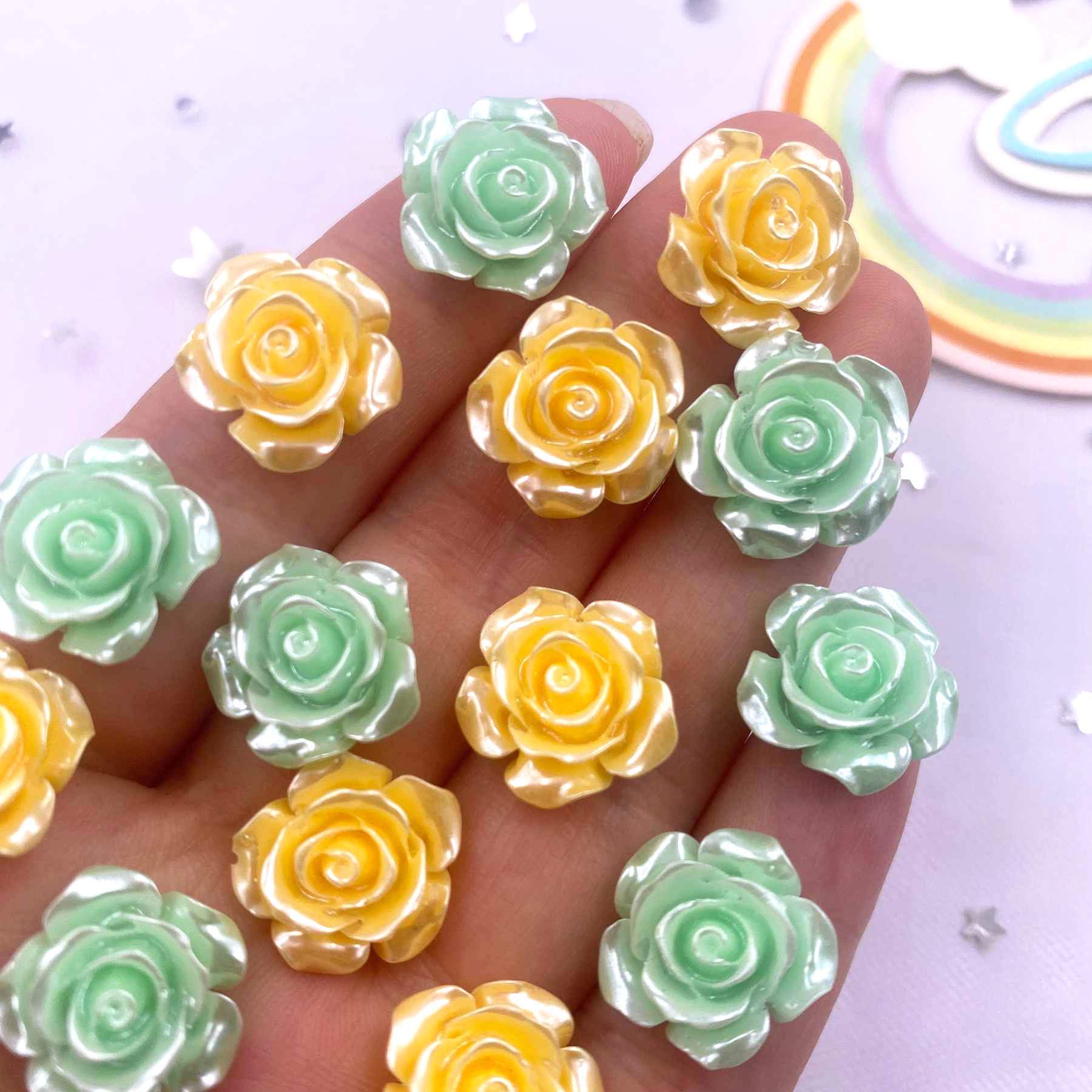 

40 шт. смешанные 15 мм смолы милый жемчуг роза с плоской задней частью цветок камень драгоценный камень альбом свадебные украшения аппликации серьги «сделай сам» художественные аксессуары ремесла