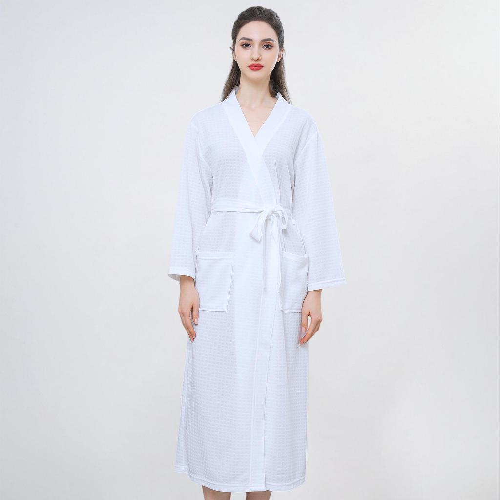 European American Style Women's Quick-Dry Absorbent Summer Waffle Bathrobe