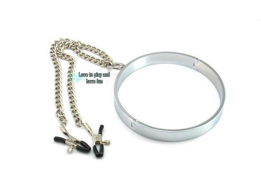 Metal Traction Collar with Nipple Clamps for BDSM Slave Training