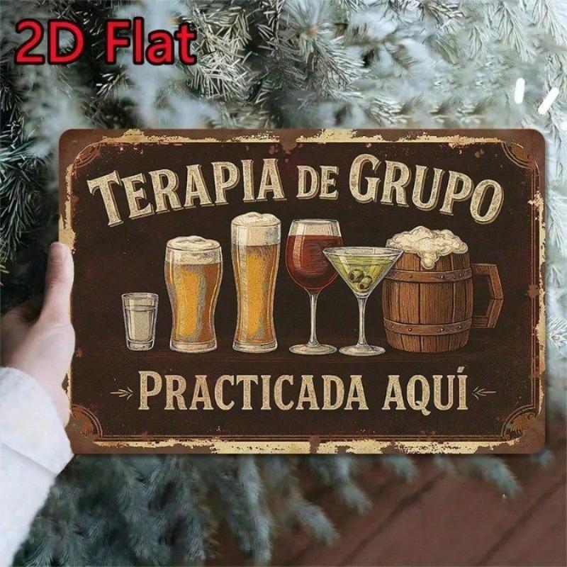 Vintage Metal Beer Sign Wall Art for Man Cave, Retro Spanish Bar Decor with Rustic Plaque & Inspirational Quote, Garage Pub Wall