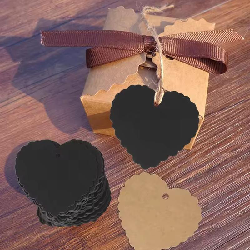 100PCS/Pack Heart Shape Kraft Paper Tags Blank Labeling Tag Hanging Decoration Black White Brown Colors Available DIY Crafts ZYF